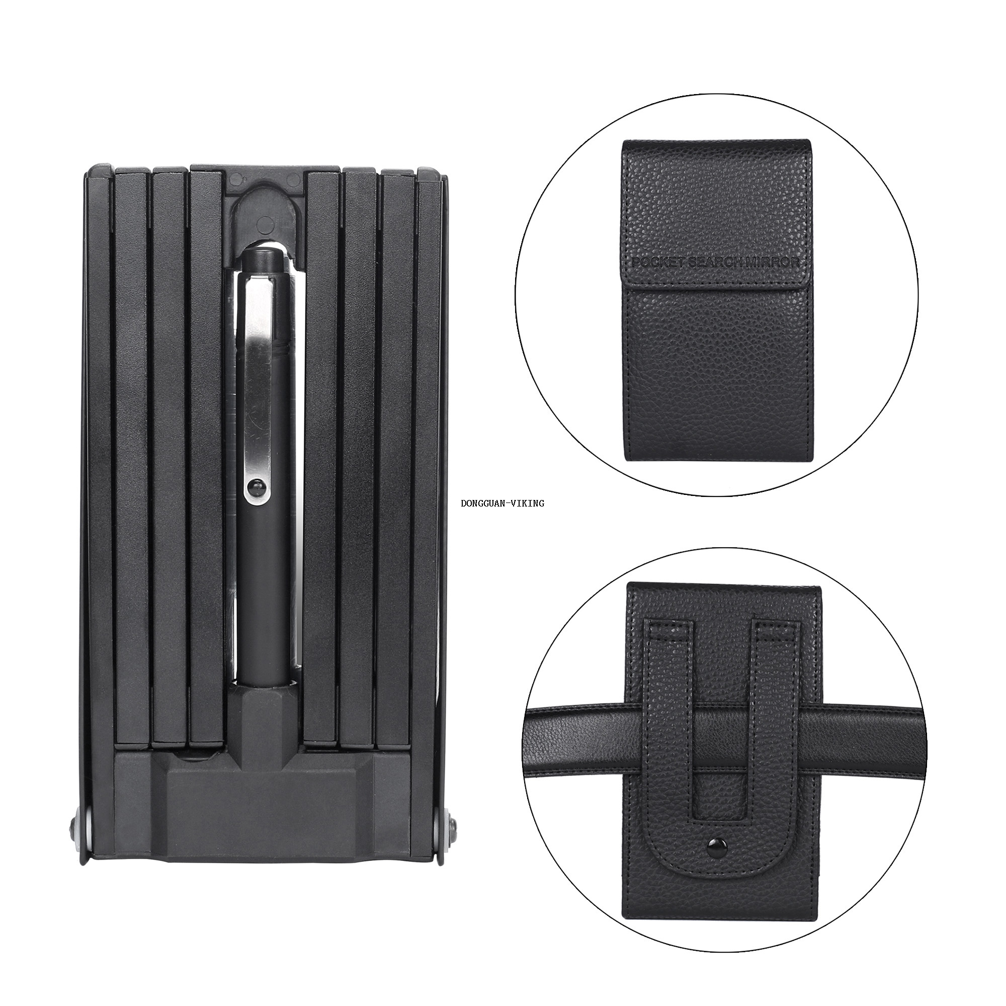 Portable fold pocket under vehicle search mirror